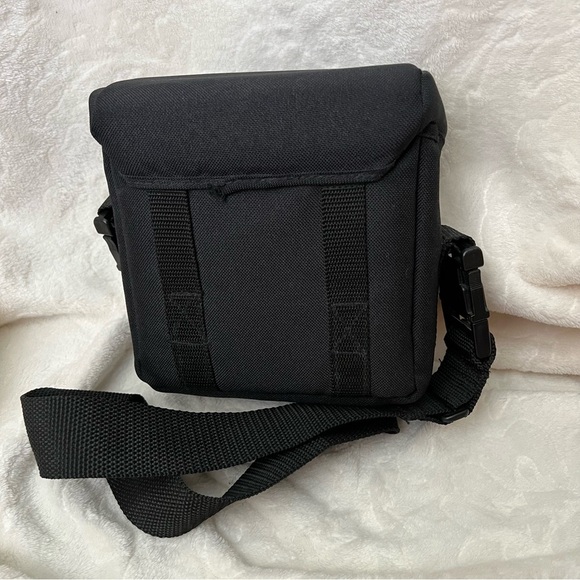 Vtg Canon Camera Bag Shoulder Lens 1990s Black Red Logo 3 Compartments - Picture 2 of 8